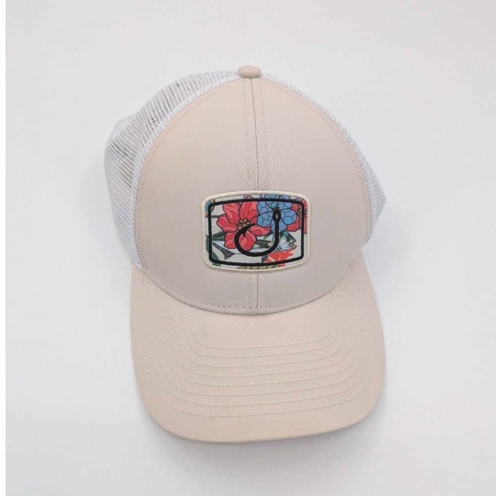 Avid Gear Trucker Hat Cap Mesh Snapback Fishing Hook Sundaze Floral Ivory
